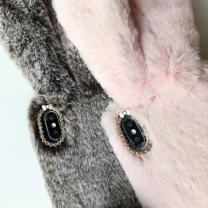 Cute Stuffed Plush Fluffy Case For iPhone 13 12 11 Pro XS Max X XR 12Mini Rabbit Ears Furry fluffy Fur Plush Warm Cover for iPhone 6 6S 7 8 Plus Phone Case