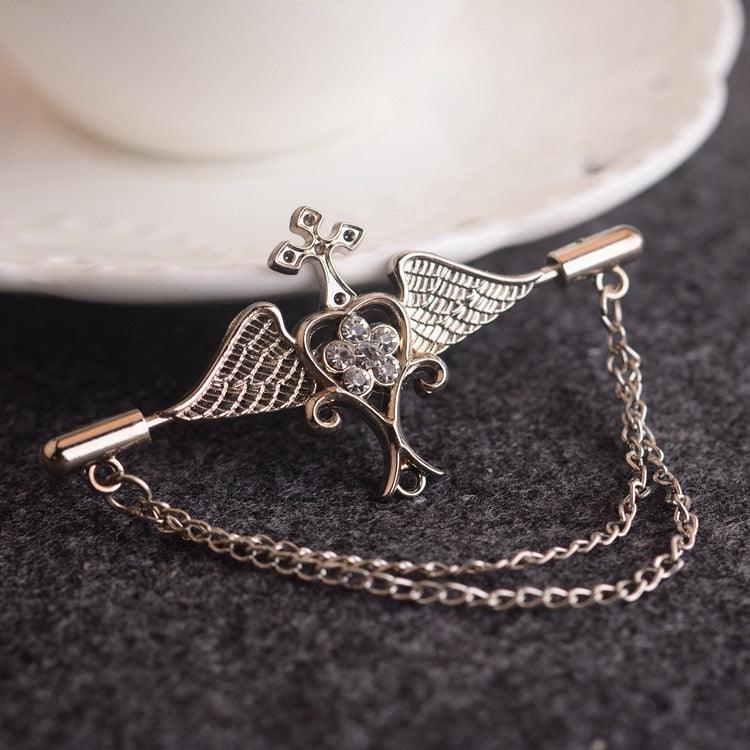 Retro Angel Wings With Chain Men's Brooch Pin For Suit Angel Wings Tassel Chain Brooch Collar Pins Rhinestone Metal Feather Lapel Pin Suit Coat Women Men's Accessories Badge Buckle Collar Pins Jewelry Accessories