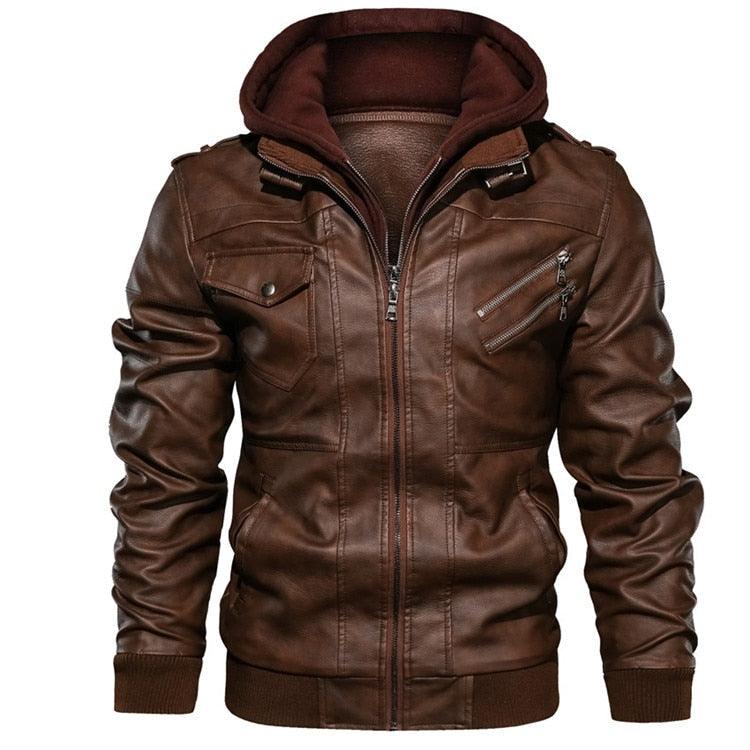 New Men's PU Leather Jackets Autumn Casual Motorcycle Jacket Biker Hooded Jackets Autumn Casual Warm Jacket Men Winter Clothing Jackets Men Black Vintage Motorcycle Jacket With Removable Hood