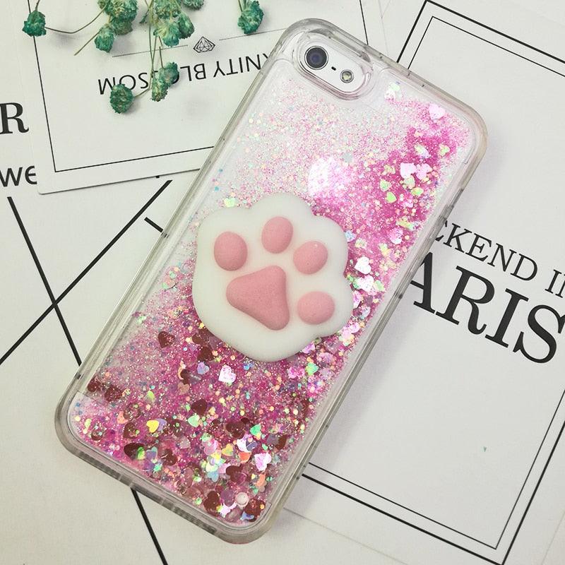 3D  Cat Case For Iphone 5s Se 7 7 Plus Case Liquid Quicksand Glitter Silicone Case For Iphone 8 8 Plus X 6 6s Cover  Rubber Silicone Phone Case