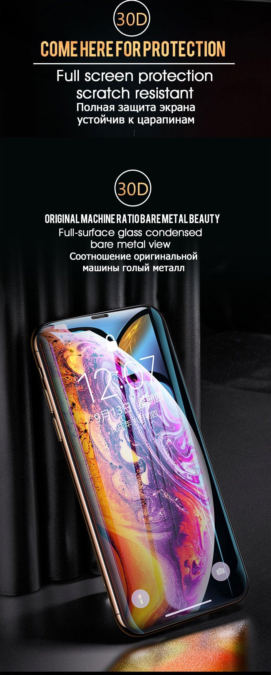 30D Full Cover Protective Glass On For iPhone 11 12 13 14Pro MAX Screen Protector For iPhone11 12 X XR XS MAX 7 8 Tempered Glass 9H Full Coverage Screen Tempered Glass Protector Guard for iPhone