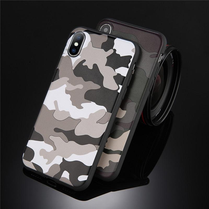 Army Green Camouflage Case For iPhone 11 12Pro 13 Pro Max SE X XR XS Max 6 6S 7 8 Plus Soft Silicone Back Cover Black And White Camo Camouflage Thin Design Durable Hard Plastic Protective Case