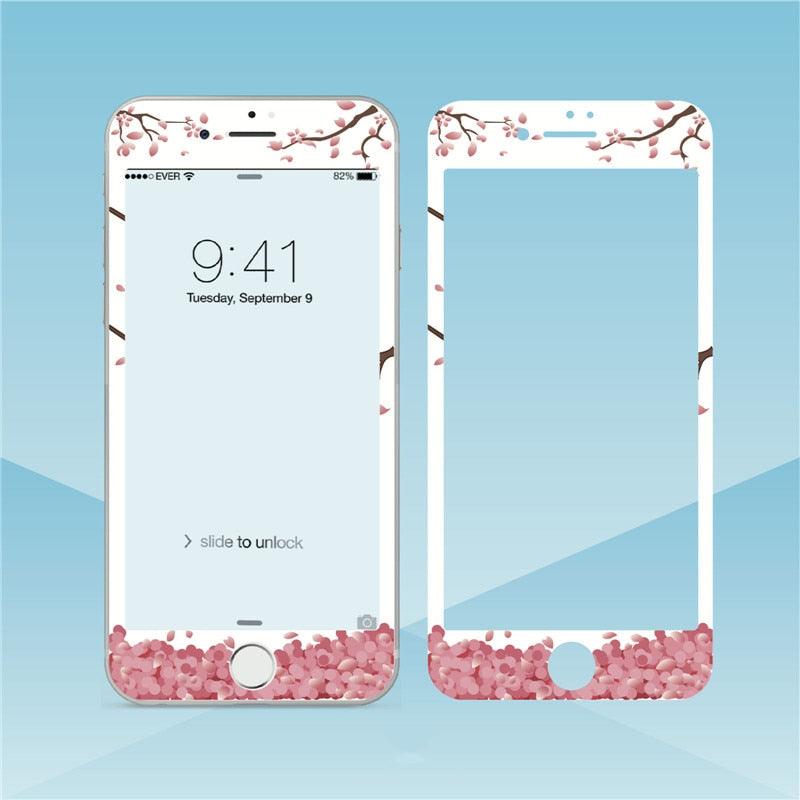 Flowers Cartoon Screen Protector For iPhone 13 12 11 Pro Max Soft Edge Tempered Glass on For iPhone XS MAX XR 7 8 PLUS Lovely Easy Installation Frame 9H Hardness Full Coverage Bubble Free Cute Lovely Cherry Blossom Design Glass For iPhone