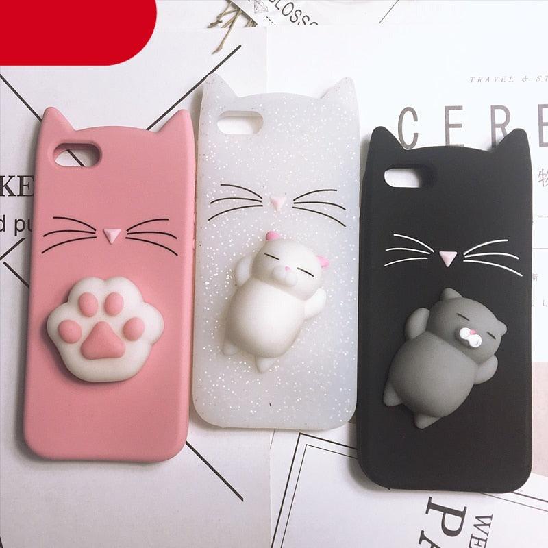 Cat Soft Silicone Mobile Phone Case Back Cover 3D Cute Bear Seal Phone Case For iPhone 6 6S 7 8 Plus X Case Cartoon Cat Ear Silicone Case For iPhone5S SE 8 Plus