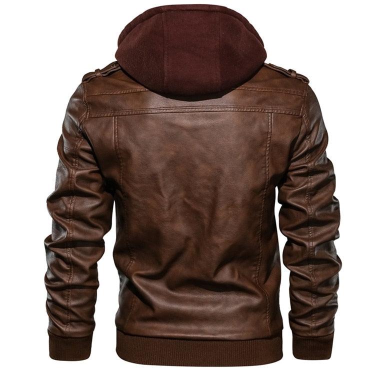 New Men's PU Leather Jackets Autumn Casual Motorcycle Jacket Biker Hooded Jackets Autumn Casual Warm Jacket Men Winter Clothing Jackets Men Black Vintage Motorcycle Jacket With Removable Hood