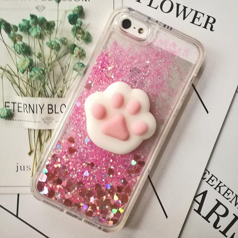 3D  Cat Case For Iphone 5s Se 7 7 Plus Case Liquid Quicksand Glitter Silicone Case For Iphone 8 8 Plus X 6 6s Cover  Rubber Silicone Phone Case