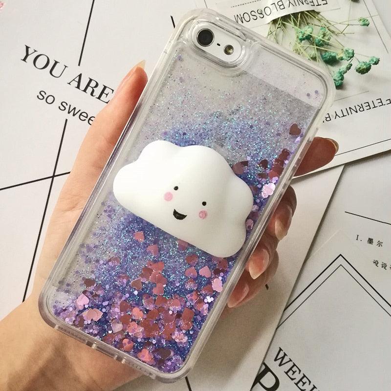 3D  Cat Case For Iphone 5s Se 7 7 Plus Case Liquid Quicksand Glitter Silicone Case For Iphone 8 8 Plus X 6 6s Cover  Rubber Silicone Phone Case