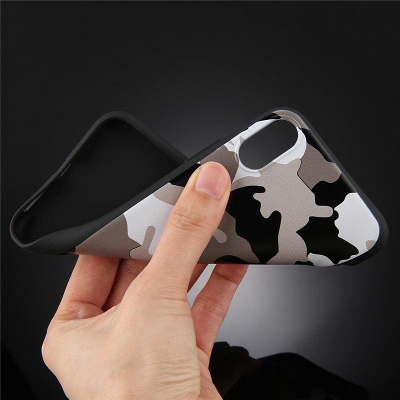 Army Green Camouflage Case For iPhone 11 12Pro 13 Pro Max SE X XR XS Max 6 6S 7 8 Plus Soft Silicone Back Cover Black And White Camo Camouflage Thin Design Durable Hard Plastic Protective Case