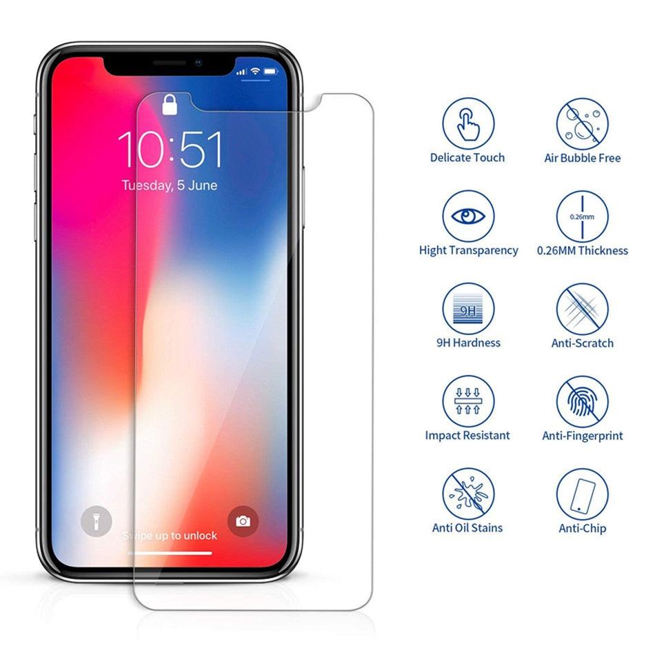 9H Protective Glass For iPhone 11 12 Pro Max Glass On iPhone 7 8 X XR XS 12 13 Mini SE 14 Screen Protector Front Protection Film Premium Tempered Glass Film Full Protection High Clarity Screen Protector