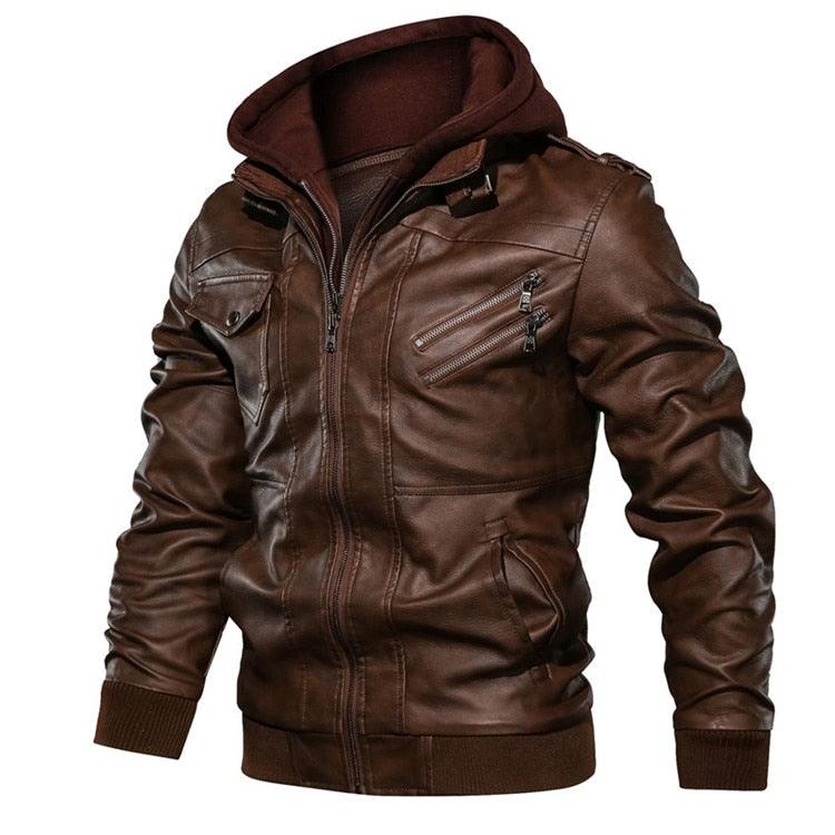 New Men's Leather Jackets Autumn Casual Motorcycle PU Jacket Biker Leather Clothing Men's Hooded Jackets Male Warm Comfortable Vintage Casual Motorcycle Jacket