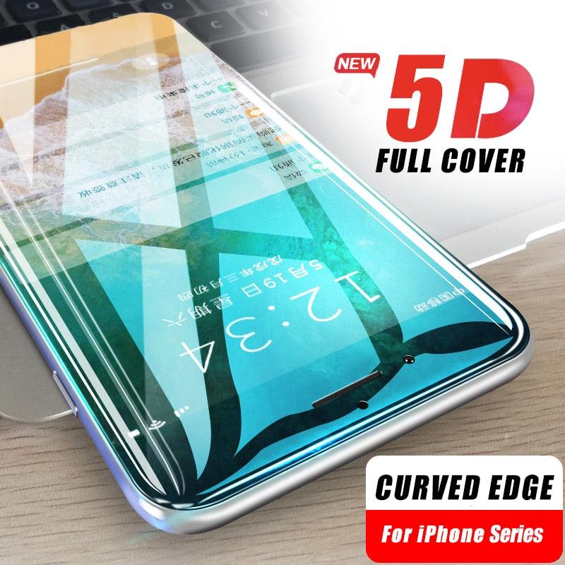 5D Curved 9H Tempered Glass For iPhone X XR XS 11 12 13 14 Pro Max 6 6S 7 8 Plus SE Mini Full Cover Screen Protector Film 9H Hardness Bubble Free Easy Installation Screen Protective Film