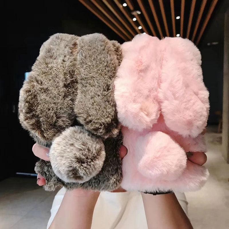 Cute Stuffed Plush Fluffy Case For iPhone 13 12 11 Pro XS Max X XR 12Mini Rabbit Ears Furry fluffy Fur Plush Warm Cover for iPhone 6 6S 7 8 Plus Phone Case