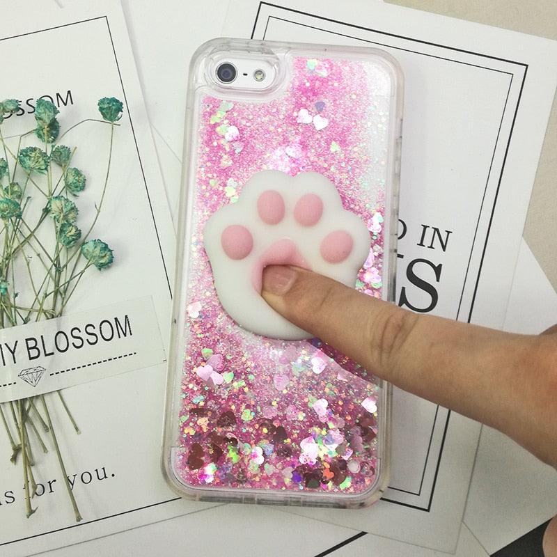 3D  Cat Case For Iphone 5s Se 7 7 Plus Case Liquid Quicksand Glitter Silicone Case For Iphone 8 8 Plus X 6 6s Cover  Rubber Silicone Phone Case