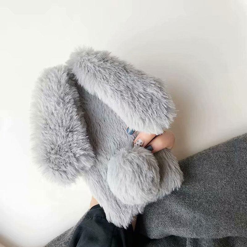 Cute Stuffed Plush Fluffy Case For iPhone 13 12 11 Pro XS Max X XR 12Mini Rabbit Ears Furry fluffy Fur Plush Warm Cover for iPhone 6 6S 7 8 Plus Phone Case