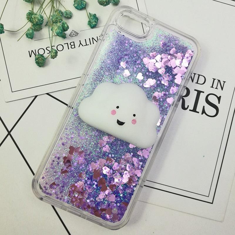 3D  Cat Case For Iphone 5s Se 7 7 Plus Case Liquid Quicksand Glitter Silicone Case For Iphone 8 8 Plus X 6 6s Cover  Rubber Silicone Phone Case