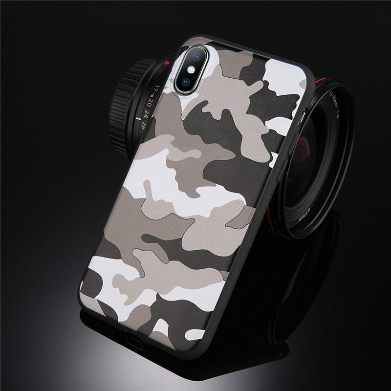 Army Green Camouflage Case For iPhone 11 12Pro 13 Pro Max SE X XR XS Max 6 6S 7 8 Plus Soft Silicone Back Cover Black And White Camo Camouflage Thin Design Durable Hard Plastic Protective Case