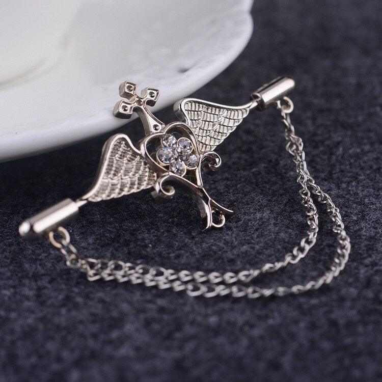 Retro Angel Wings With Chain Men's Brooch Pin For Suit Angel Wings Tassel Chain Brooch Collar Pins Rhinestone Metal Feather Lapel Pin Suit Coat Women Men's Accessories Badge Buckle Collar Pins Jewelry Accessories