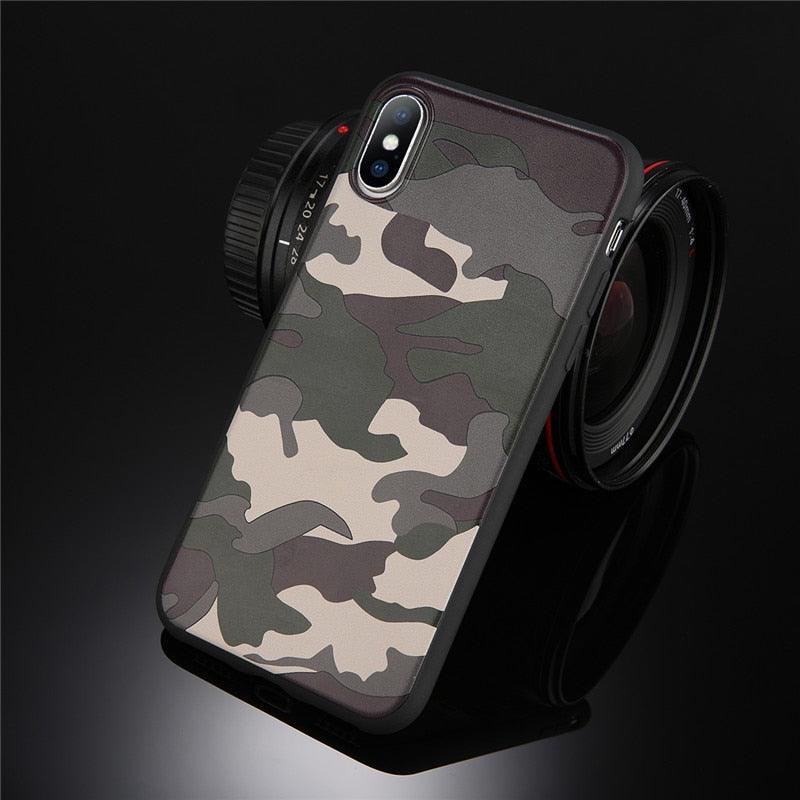 Army Green Camouflage Case For iPhone 11 12Pro 13 Pro Max SE X XR XS Max 6 6S 7 8 Plus Soft Silicone Back Cover Black And White Camo Camouflage Thin Design Durable Hard Plastic Protective Case