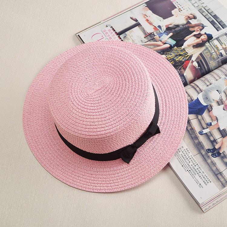 Classic Simple Female Hat For Summer Beach Hat Casual Lady Summer Solid Color Straw Hat Women Elegant Hat Traveling Hats UV Protection Sun Cap Women Flat Bowknot Design Cute Cap Girls Hat 56-58cm