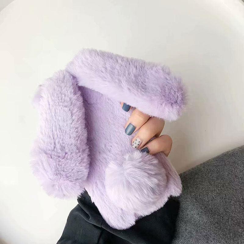 Cute Stuffed Plush Fluffy Case For iPhone 13 12 11 Pro XS Max X XR 12Mini Rabbit Ears Furry fluffy Fur Plush Warm Cover for iPhone 6 6S 7 8 Plus Phone Case