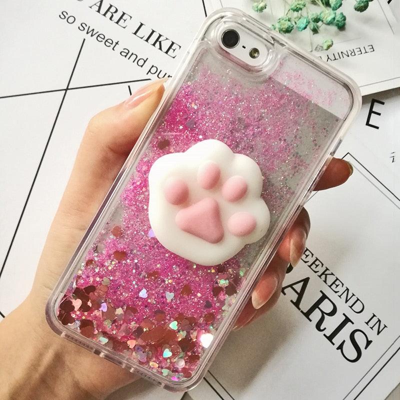 3D  Cat Case For Iphone 5s Se 7 7 Plus Case Liquid Quicksand Glitter Silicone Case For Iphone 8 8 Plus X 6 6s Cover  Rubber Silicone Phone Case