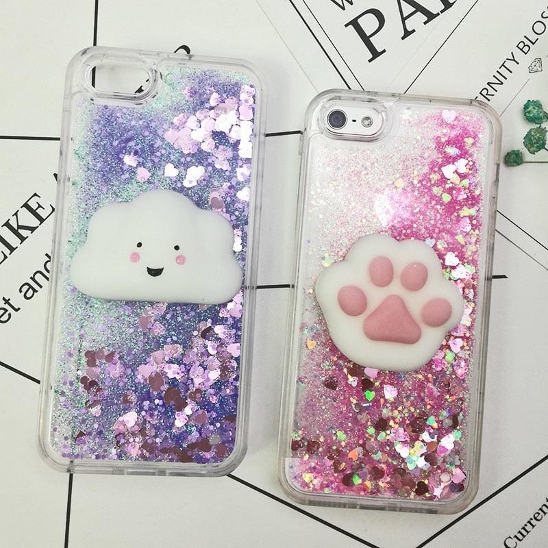 3D  Cat Case For Iphone 5s Se 7 7 Plus Case Liquid Quicksand Glitter Silicone Case For Iphone 8 8 Plus X 6 6s Cover  Rubber Silicone Phone Case