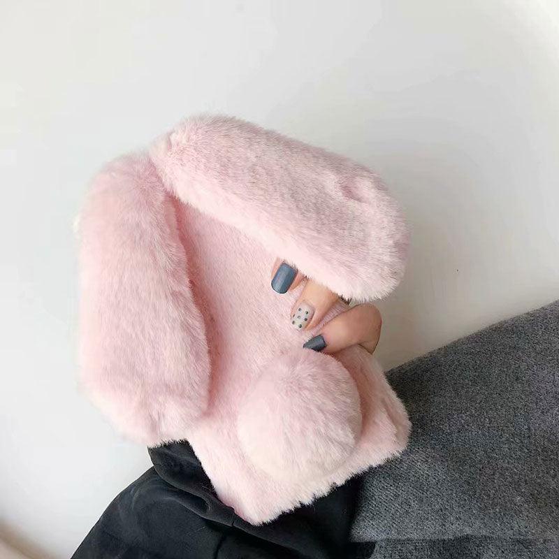 Cute Stuffed Plush Fluffy Case For iPhone 13 12 11 Pro XS Max X XR 12Mini Rabbit Ears Furry fluffy Fur Plush Warm Cover for iPhone 6 6S 7 8 Plus Phone Case