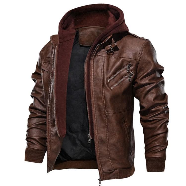 New Men's PU Leather Jackets Autumn Casual Motorcycle Jacket Biker Hooded Jackets Autumn Casual Warm Jacket Men Winter Clothing Jackets Men Black Vintage Motorcycle Jacket With Removable Hood