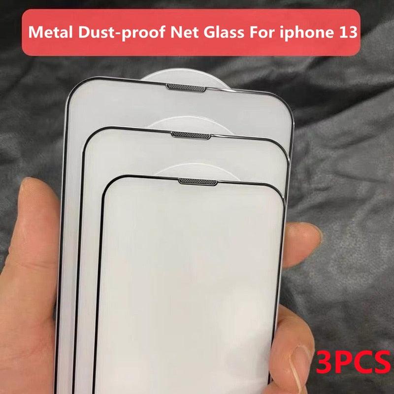 3Pcs Dust Net Protective Glass For iPhone 13 12 11 Pro XS Max XR 12 Mini Full Cover Protector Tempered Glass on iphone 13 14 Pro  Soft Flexible Ceramic Film Screen Protector Compatible with iPhone