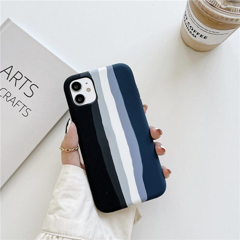 Luxury Rainbow Silicone Case For iPhone 11 X Xr Xs Max Case 12 11 Pro Max 6 6s 7 8 Plus Modern Colorful Shockproof Back Cover Rainbow Color Soft Silicon Back Cover Case