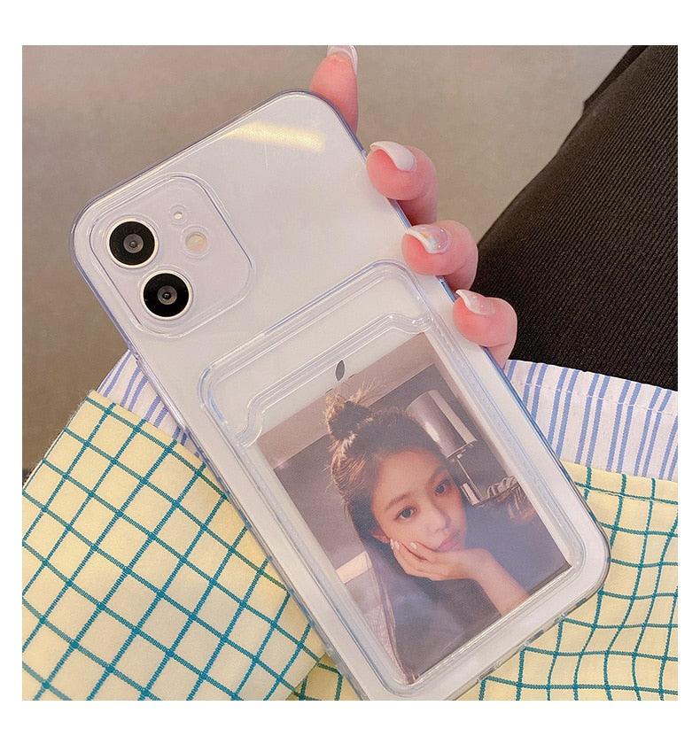 Transparent Mobile Phone Case For iPhone 11 12 13 14Mini case For iphone 11 Pro X XS Max XR 7 8 Plus SE Case Cover Soft Silicone Wallet Card Holder