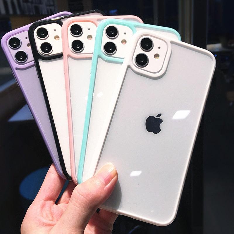 Transparent Shockproof Bumper Phone Case For iPhone 11 12 13 14 Pro Max Mini Cute Candy Color Hard Cover  Luxurious Translucent Case for iPhone