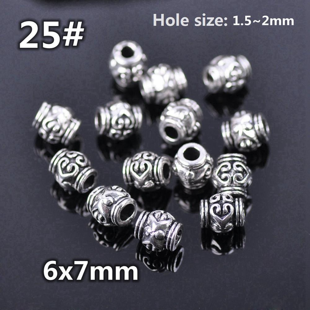 50pcs Silver Color Metal Alloy Loose Spacer Beads lot for Earring Necklace Bracelet Jewelry Making Findings Crafts Round Column Loose Beads Antique Silver Carved Spacer Beads for Jewelry Making