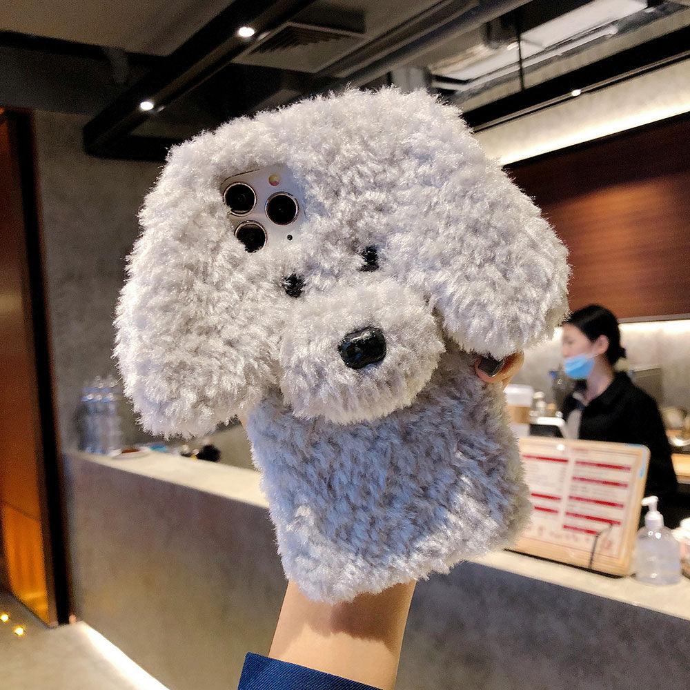 Fashion Luxury Cute Fuzzy Furry Wool Plush 3D Cute dog Plush fur phone Case For iphone 12 13 Mini 11 pro Max 6 6S 7 8 Plus X XR XS Winter Warm fur Soft Cover