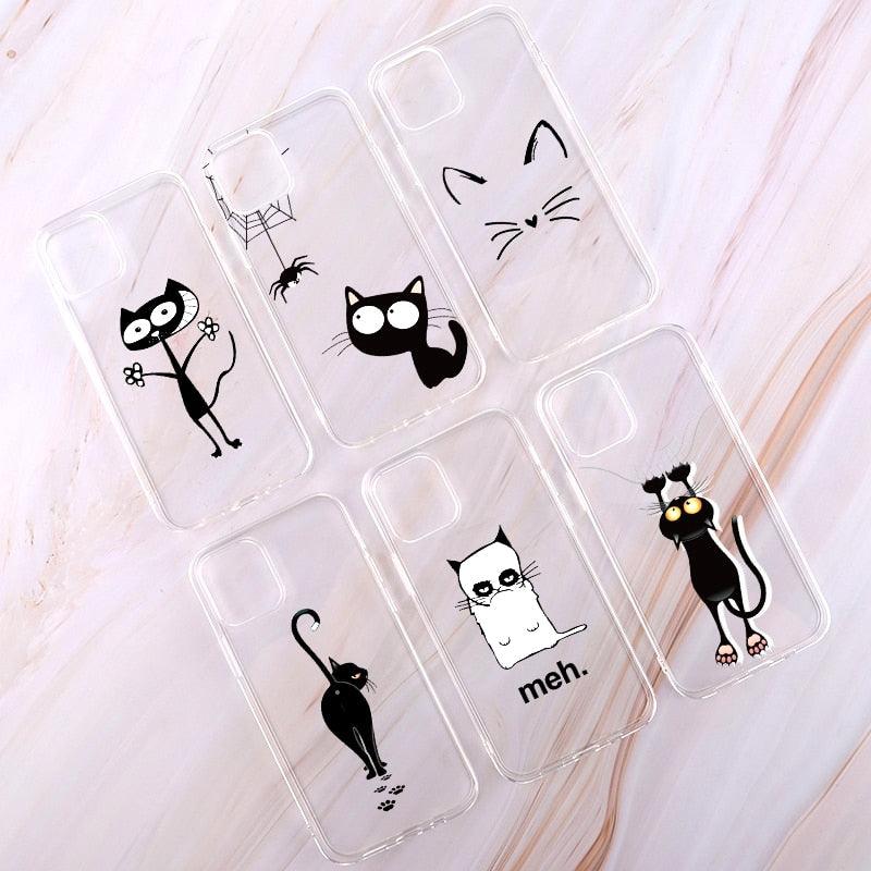 Cute Cartoons Black Cat Transparent Phone Cover For Iphone 14 14promax 14plus 13promax 13 12 11 Shockproof Clear Phone Case Adorable Soft Girls Print Cat Design Clear Cute Flexible Silicone Phone Case