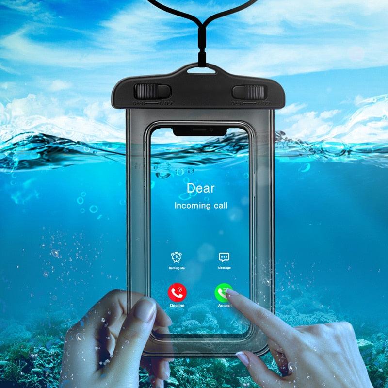 Universal Simple Colorful Waterproof Case For iPhone Cover Bag Cases For Phone Water proof Phone Case Luminous Frame Waterproof Phone Case Large Size Waterproof Phone Pouch For iPhone Case & Strap