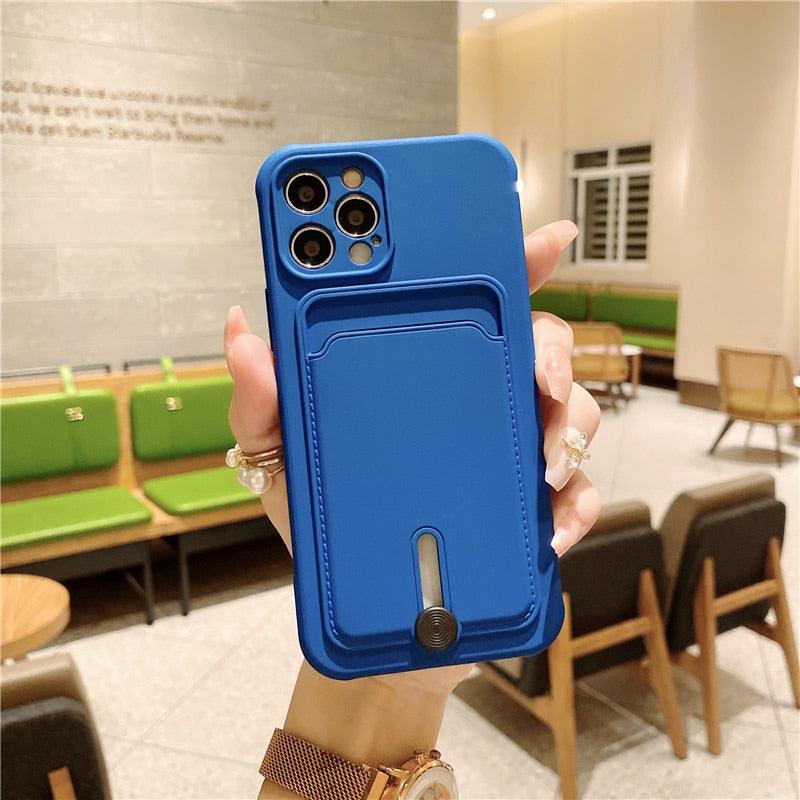 Unique Silicone Solid Color Phone Case For iPhone 11 12 13 Mini case For iPhone 11 Pro Case Cover Silicone Wallet Card Holder Compatible With Smartphones Minimalist Style Lightweight iphone Case