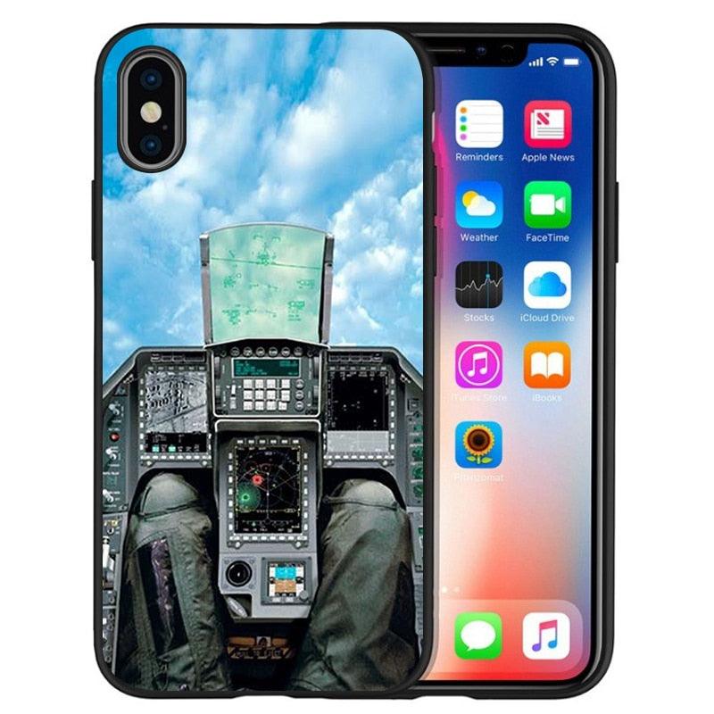 Aircraft Airplane Cockpit Black Silicone Phone Case For Iphone 12 Xr Xs Max 5 5s Se 2020 6 6s Plus 7 8 X 11pro Max 11 Cover Back Case Mobile Cover