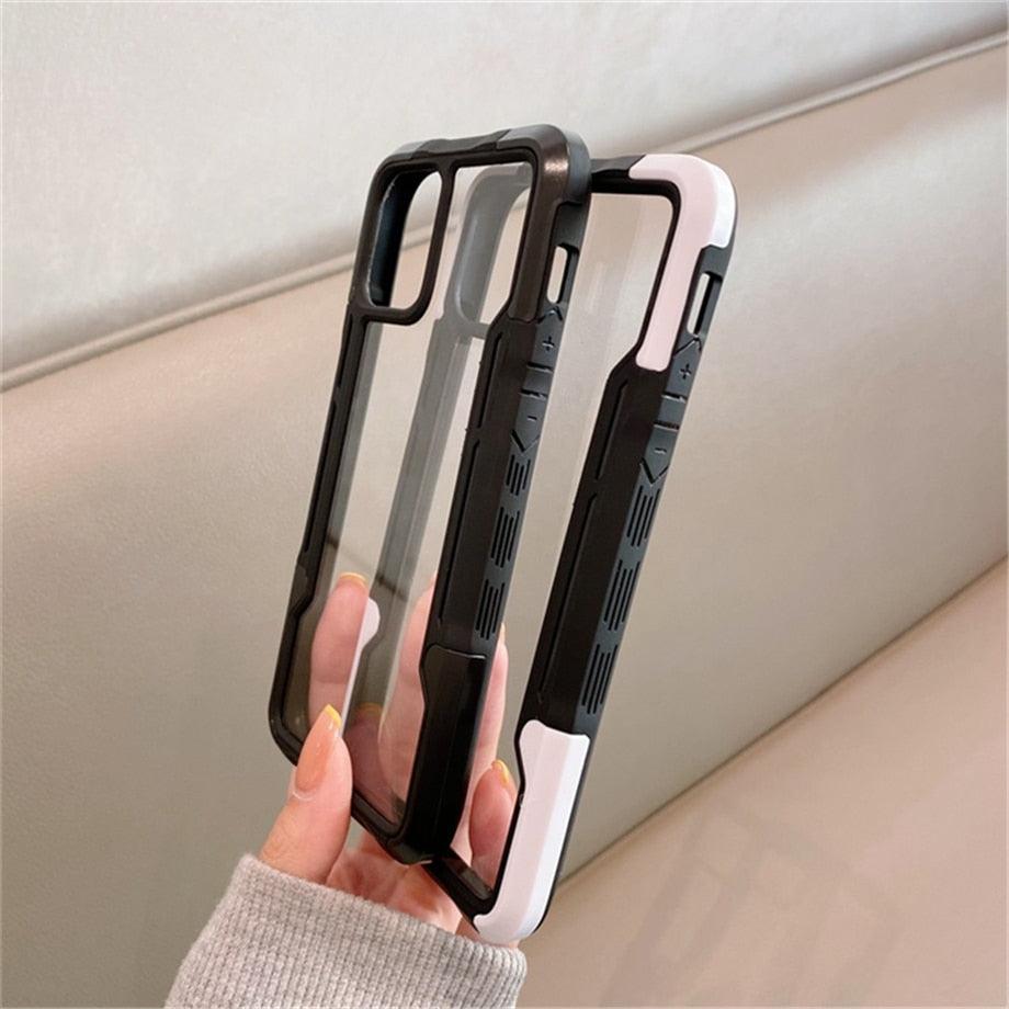 Shockproof Phone Case For iPhone 12 11 13 Pro Max Transparent Case For iPhone 11 12 13 Hard Soft Full Cover 360 Degree Protective Cover Simple Luxury Design Shiny iphone cover