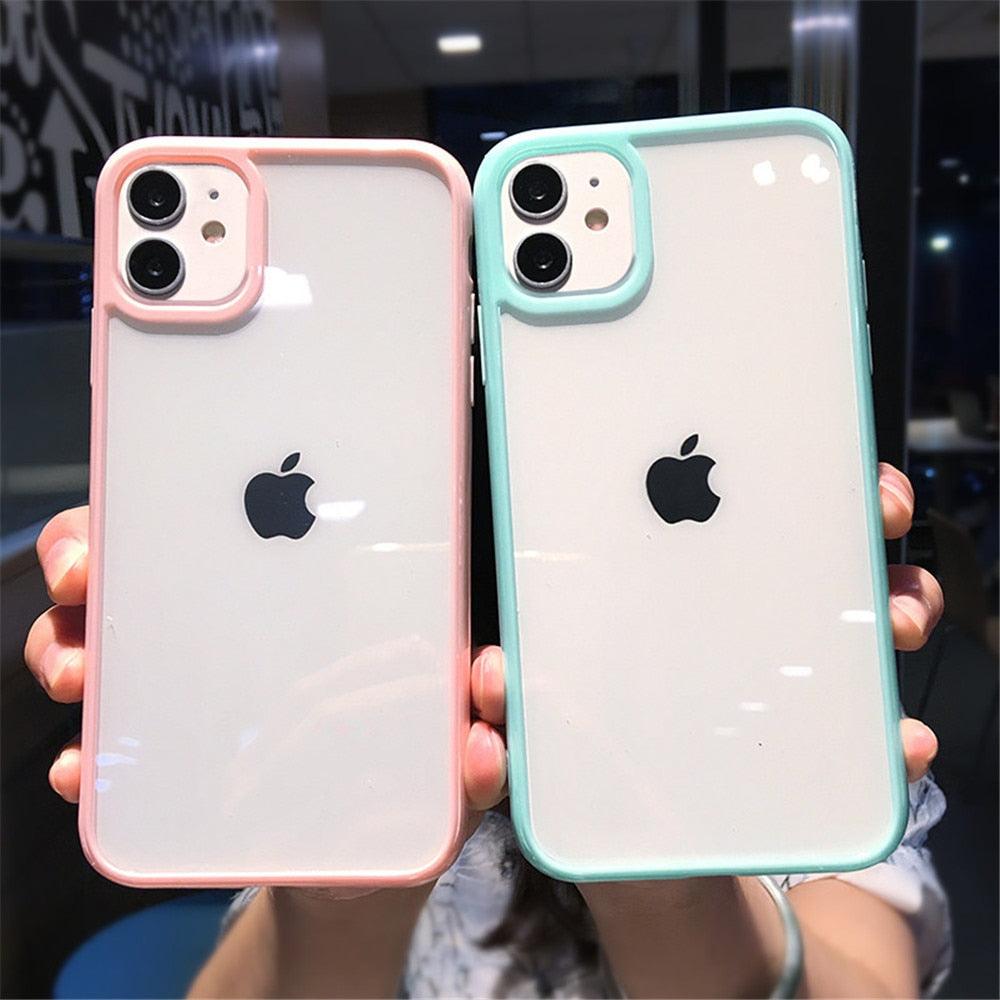 Transparent Shockproof Bumper Phone Case For iPhone 11 12 13 14 Pro Max Mini Cute Candy Color Hard Cover  Luxurious Translucent Case for iPhone