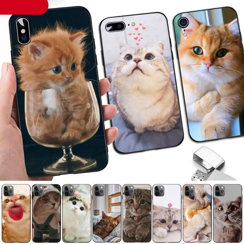 Cute Cat Black Phone Case For IPhone 13 8 7 6 6S Plus X 5 5S SE 2020 XR 11 Pro XS MAX Slim Fit Soft Print Design Flexible Silicone Cover For iPhone