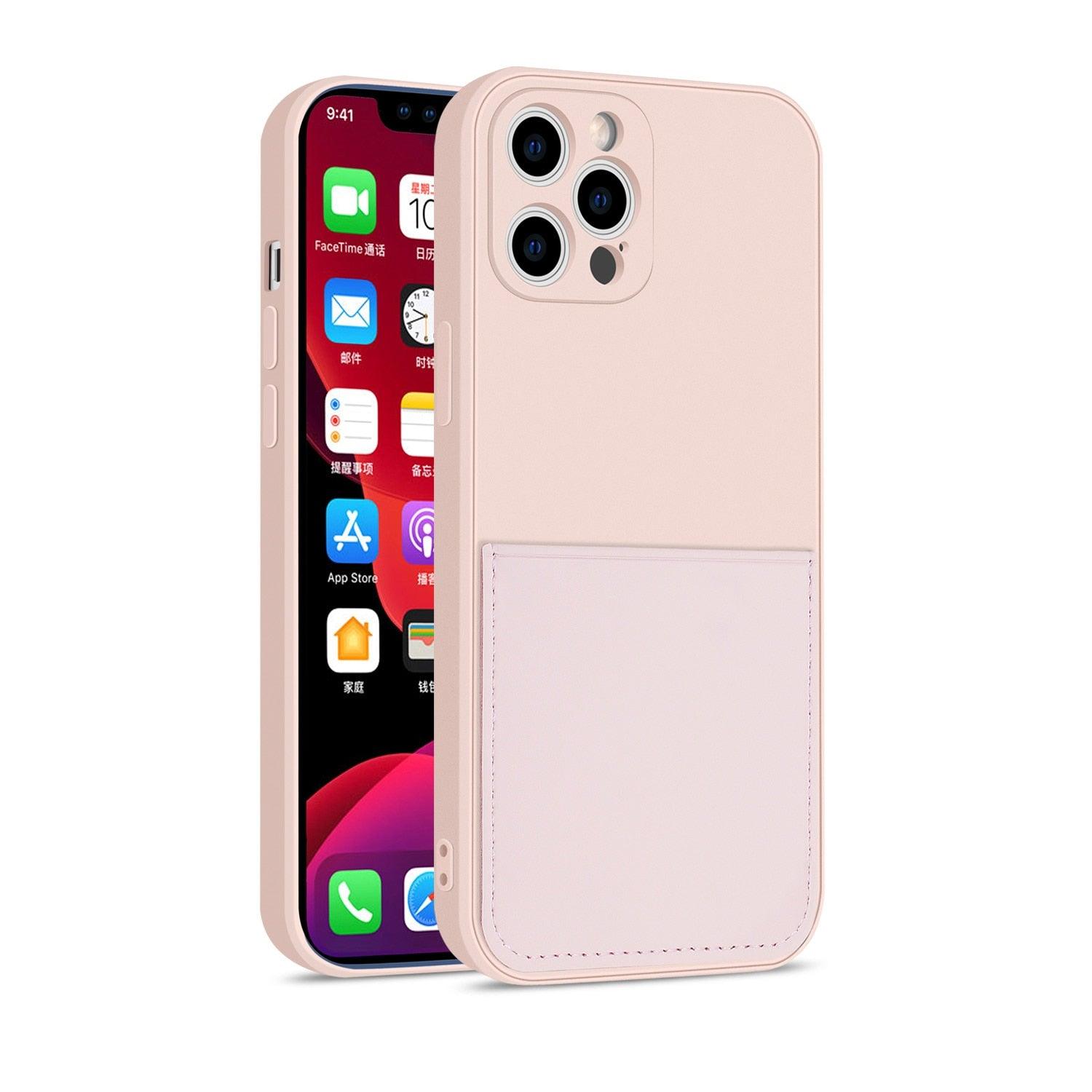 Simple Wallet Case For iphone Silicone Case For iphone 13 12 11 Pro Max Mini With Card Holder Cover Classic Silicone Full Protection Anti-Scratch Shockproof Case