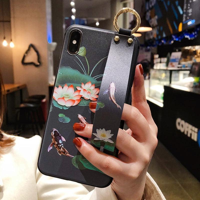 Cartoon Cute Cat Wrist Strap Soft Phone Case For Iphone 13 11 12 14 Pro Max X Xr Xs Max Se 2020 7 8 Plus 14plus Holder Cover Thanksgiving Cute Cats Silicone Case For Iphone