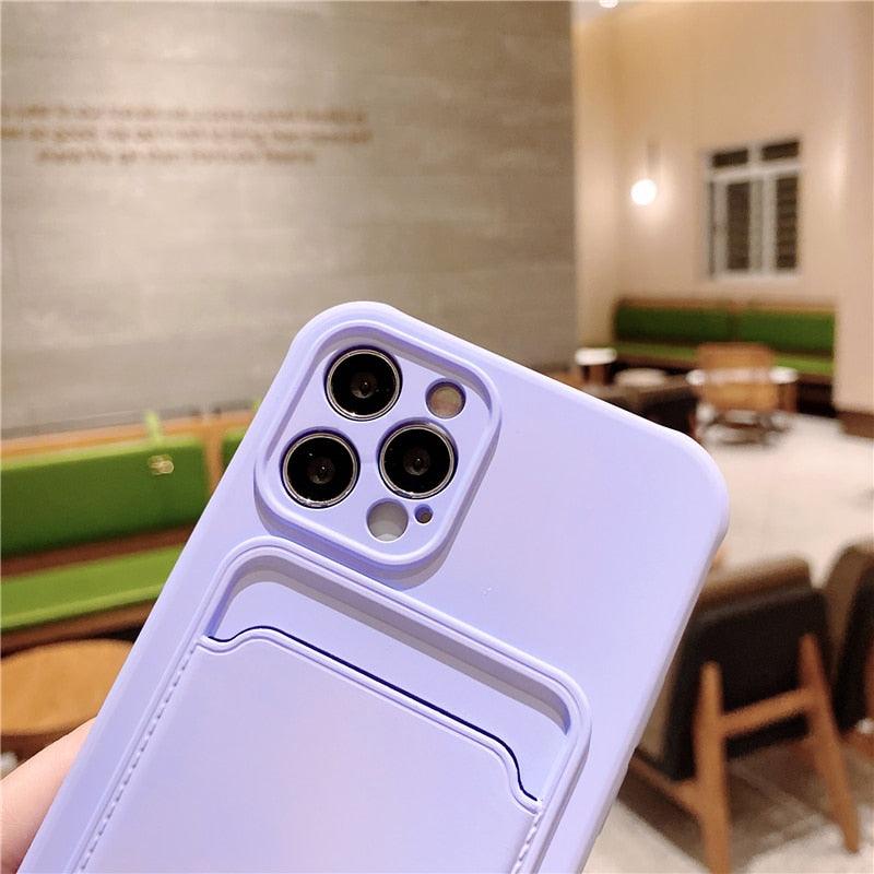 Unique Silicone Solid Color Phone Case For iPhone 11 12 13 Mini case For iPhone 11 Pro Case Cover Silicone Wallet Card Holder Compatible With Smartphones Minimalist Style Lightweight iphone Case