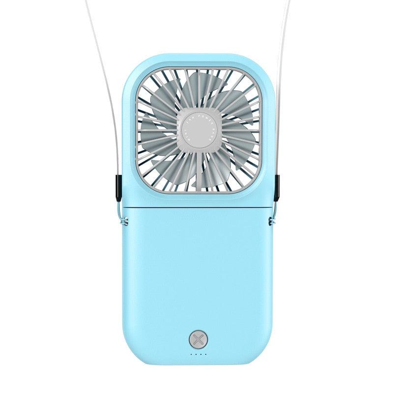 Portable Air Conditioner Hanging Neck Fan With 3000mAh Power Bank Mini Folding USB Handheld Desk Air Cooler Fan Personal Foldable USB Rechargeable Fan Operated for Home Office Outdoor Travel