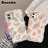 Fashion Plush Leopard Phone Case For Iphone 11 Pro Max Xs Max X Xr Cases Furry Fluffy Warm Cover For Iphone 6 6s 7 8 Plus Case Women Fashion Faux Fur Case For Iphone