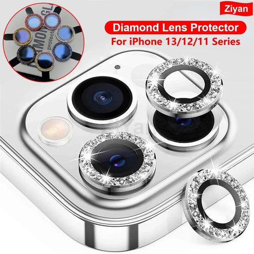 Glitter Diamond Camera Lens Protector For Iphone 13 Pro Max Mini Camera Metal Ring Glass For Iphone 12 11 Pro Max Protective Cap Diamond Glitter Camera Lens Protector On For Iphone