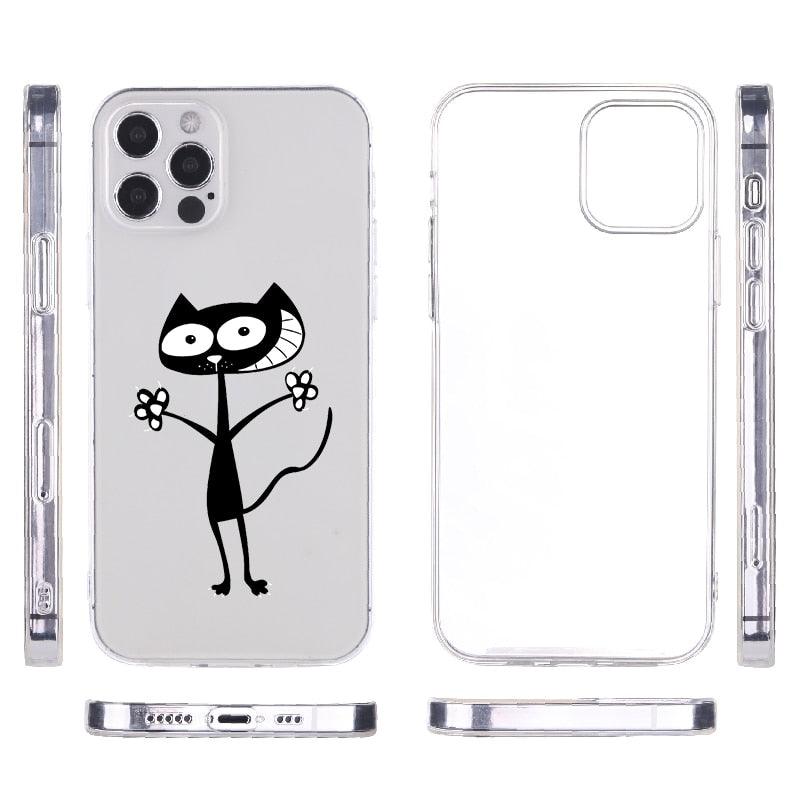 Cute Cartoons Black Cat Transparent Phone Cover For Iphone 14 14promax 14plus 13promax 13 12 11 Shockproof Clear Phone Case Adorable Soft Girls Print Cat Design Clear Cute Flexible Silicone Phone Case