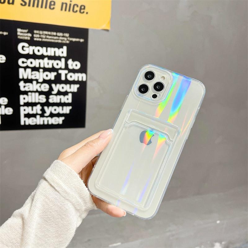 Gradient Rainbow Charming Case For iPhone 13 11 12 Pro Max XS XR 7 8 Plus Transparent Cover with Wallet Card Holder Case  Soft Cover for iPhone