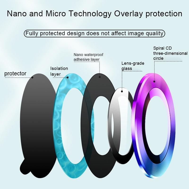 High quality For iPhone 12 Pro Max Metal Ring Tempered Glass Full Cover Camera Lens For iPhone 13 14 Pro Max Mini Protective Cap Camera Lens Protector Compatible with iPhone